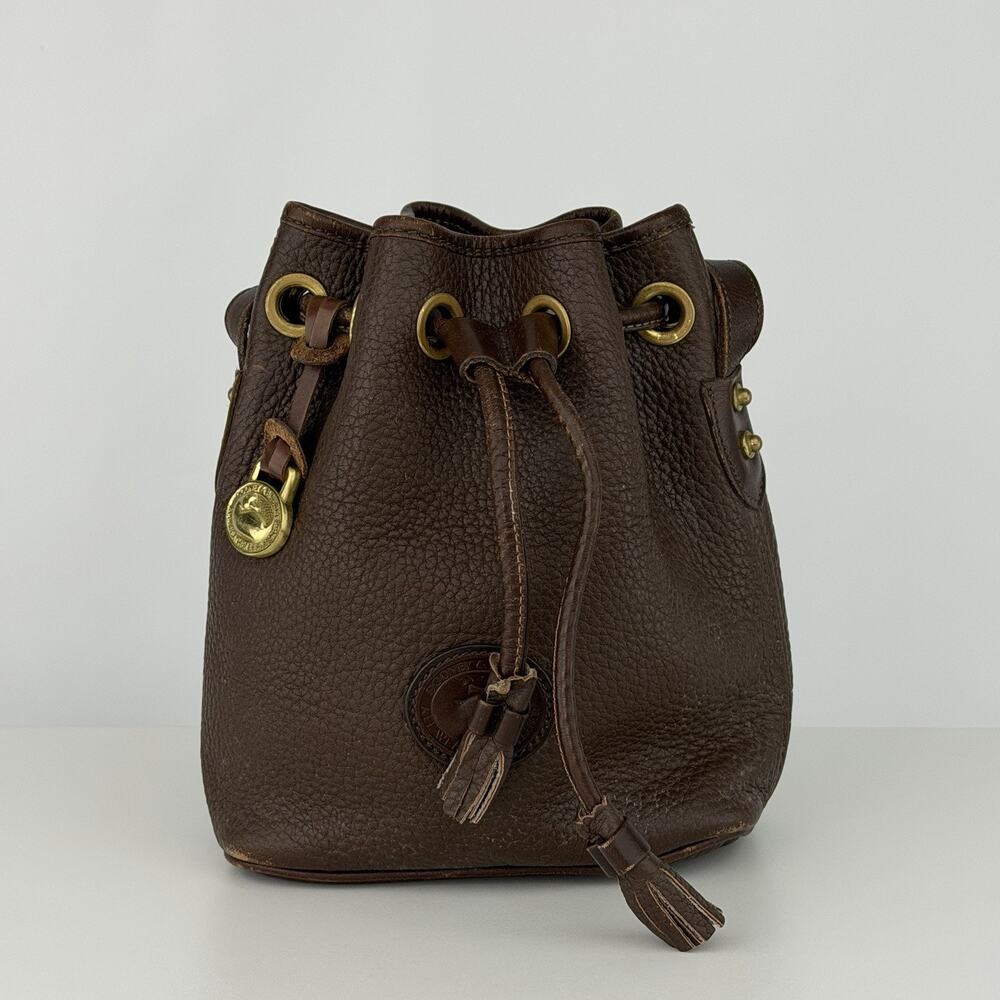 Dooney & Bourke Vintage Brown Pebbled Leather Drawstring Bucket Bag USA